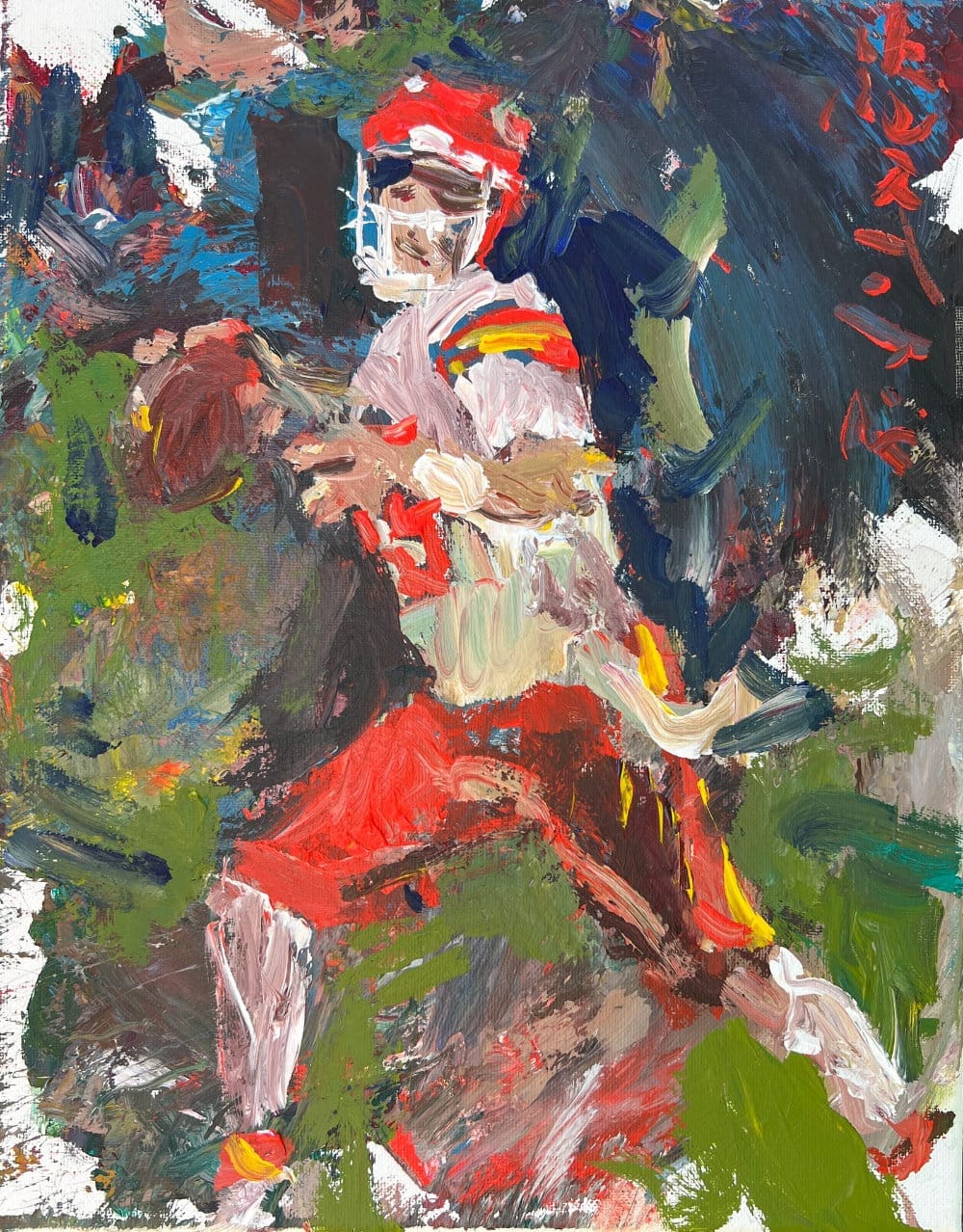 Acrylic painting of Patrick Mahomes Super Bowl MVP celebration for Kansas City