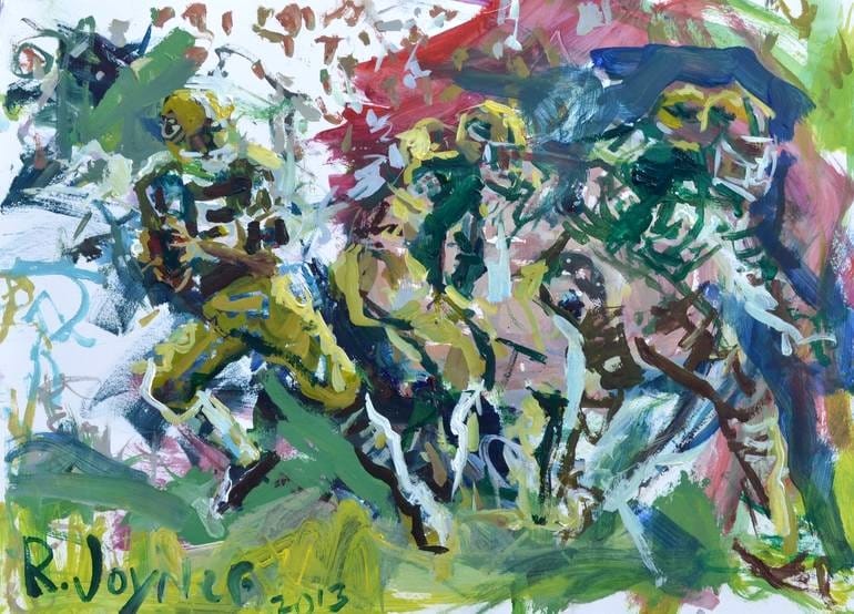 Green Bay Packers team action original painting, acrylic sports art by Robert Joyner