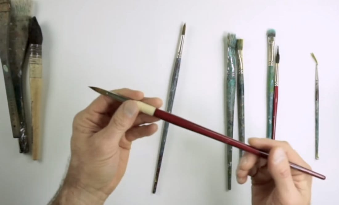Essential painterly style materials including large mop brushes, pointed rounds, heavy body acrylics, watercolors, and large palette for confident mixing