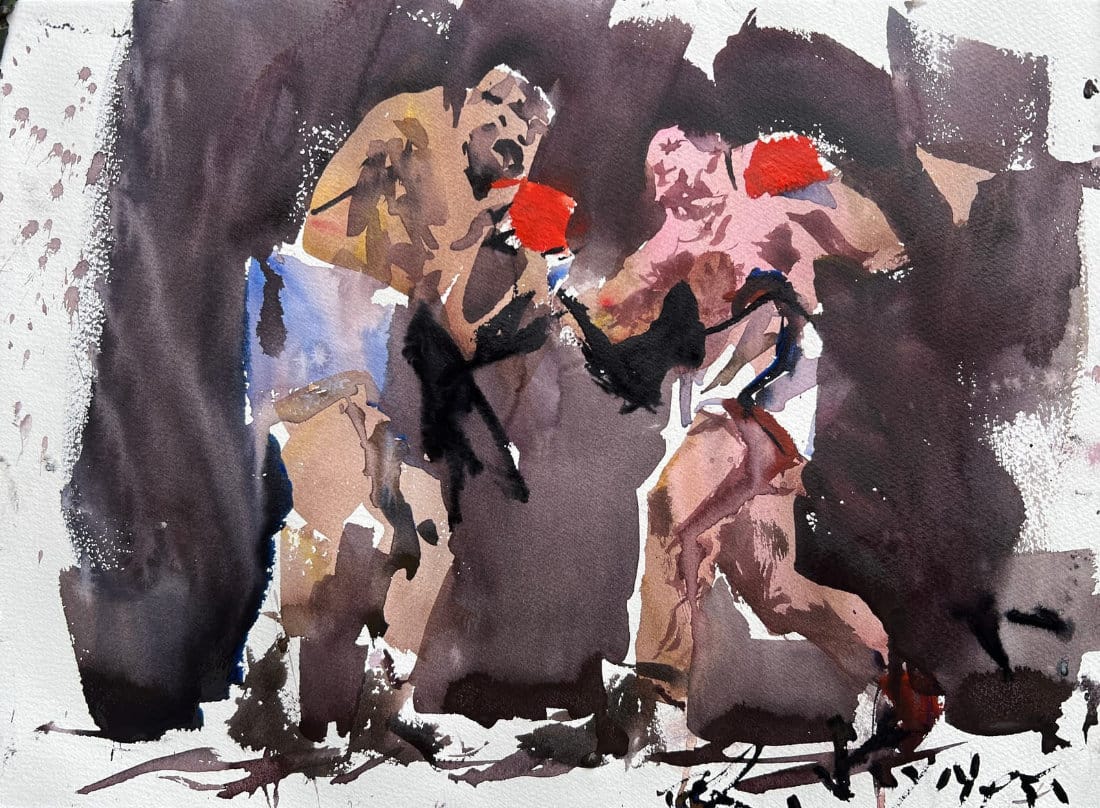 Loose watercolor boxing art of legend Rocky Marciano