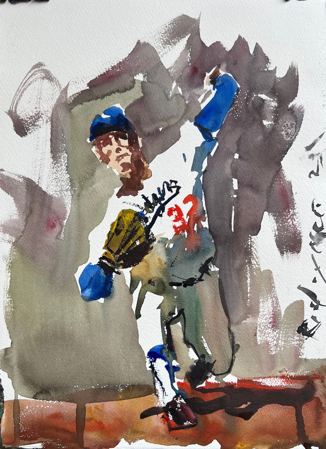 Custom painting of Koufax left-handed dominance in Dodgers uniform