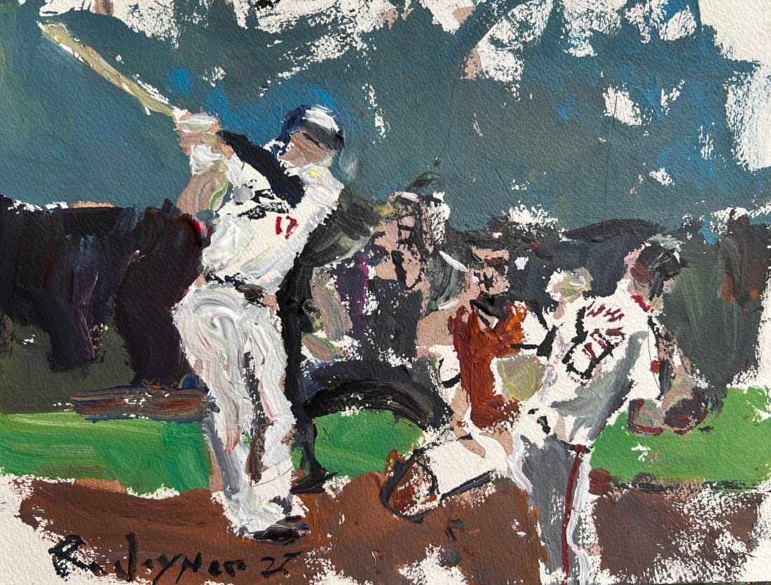 Original painting of Shohei Ohtani two-way baseball player hitting and pitching