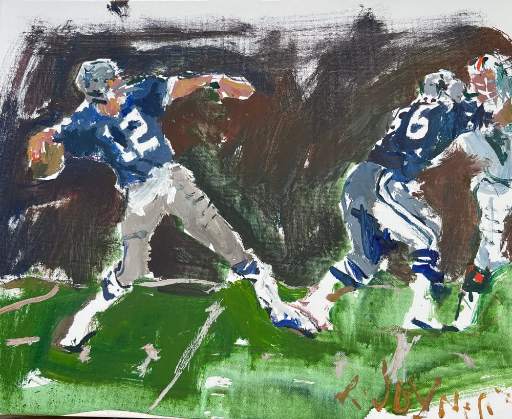 Dallas Cowboys legends Roger Staubach #12 original painting, acrylic sports art by Robert Joyner