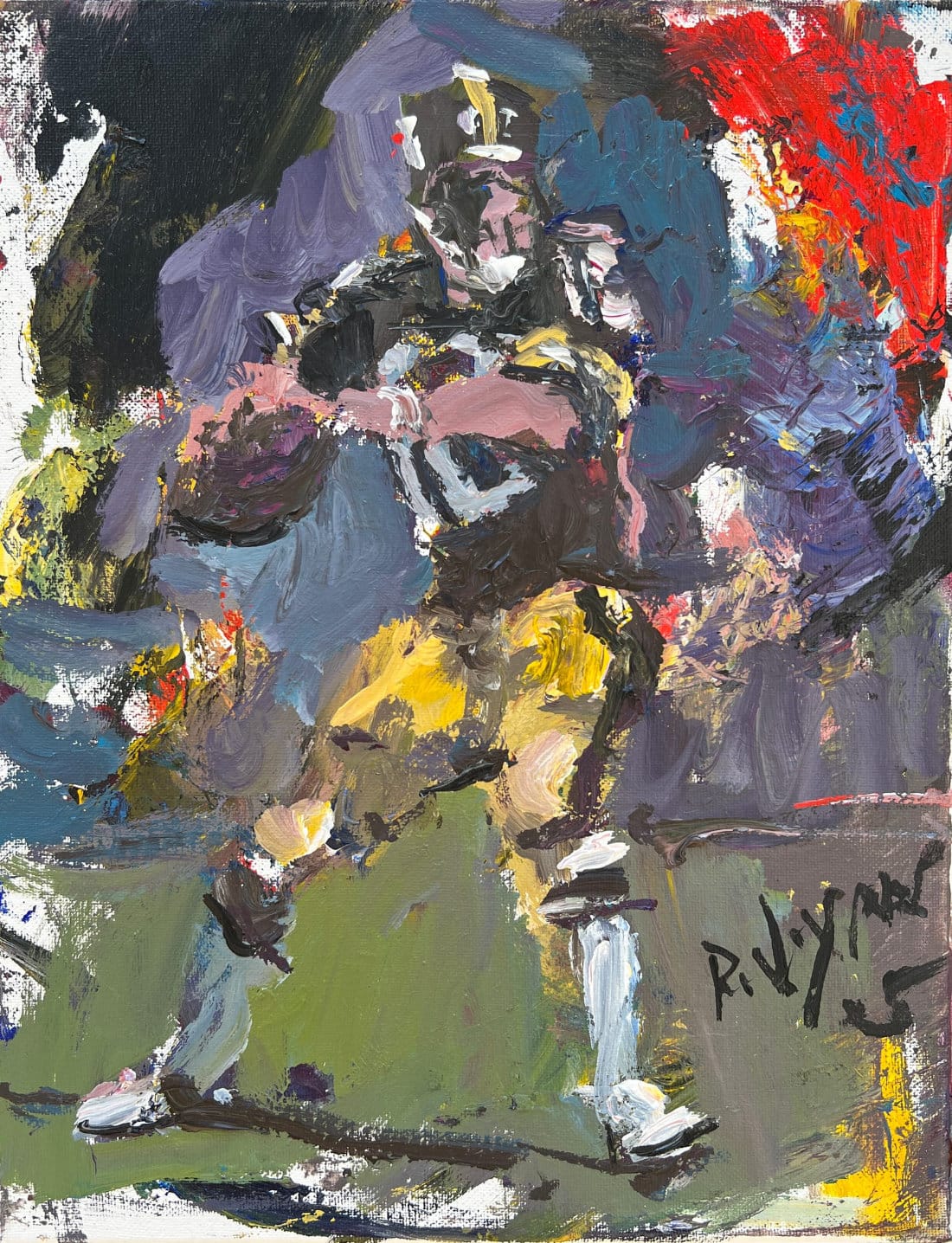 Impressionistic Steelers Art depicting Terry Bradshaw, acrylic on canvas