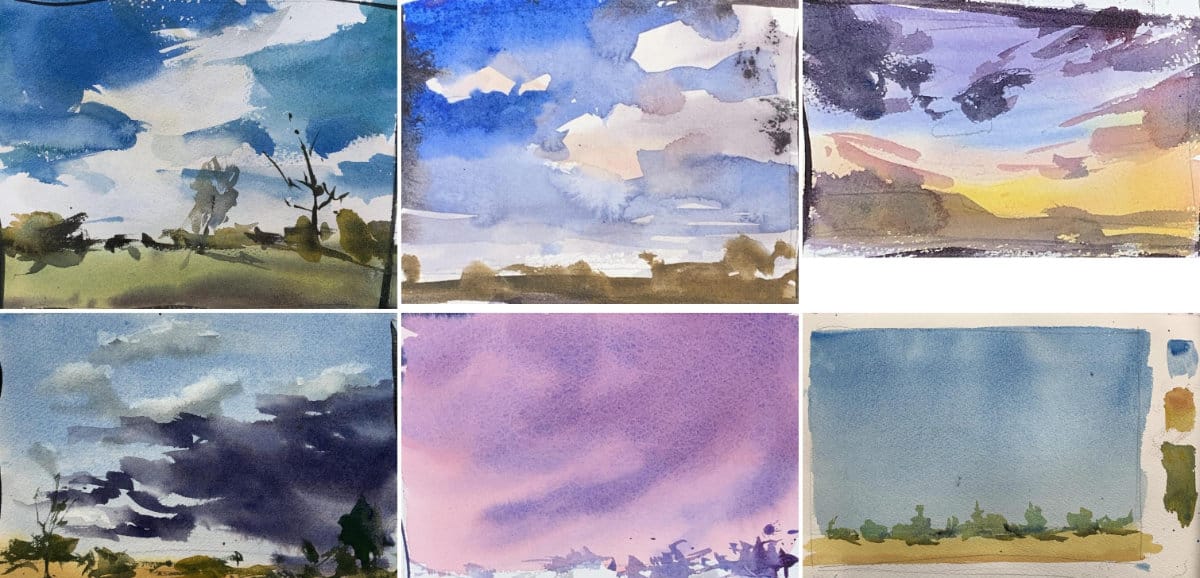 Various sky painting techniques using watercolor