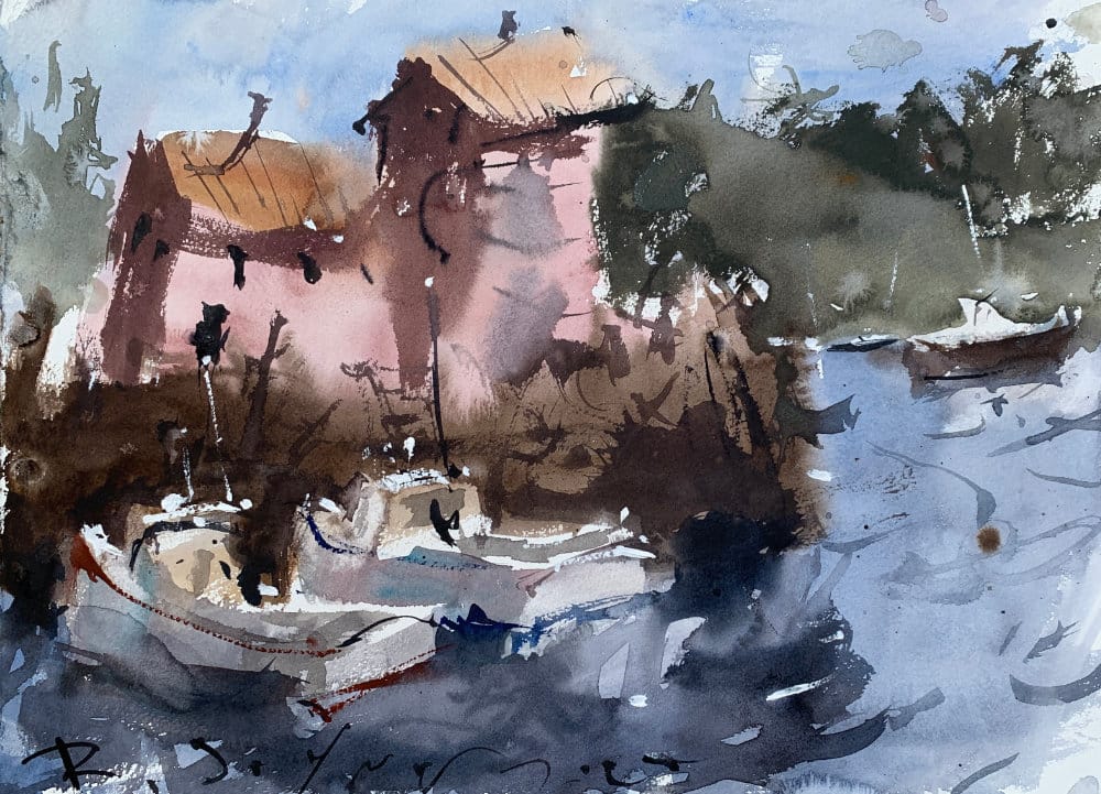 Watercolor Coastal Landscape: Wash-Dominated Construction Method