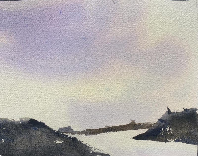 Watercolor landscape painting idea - Calm river and banks