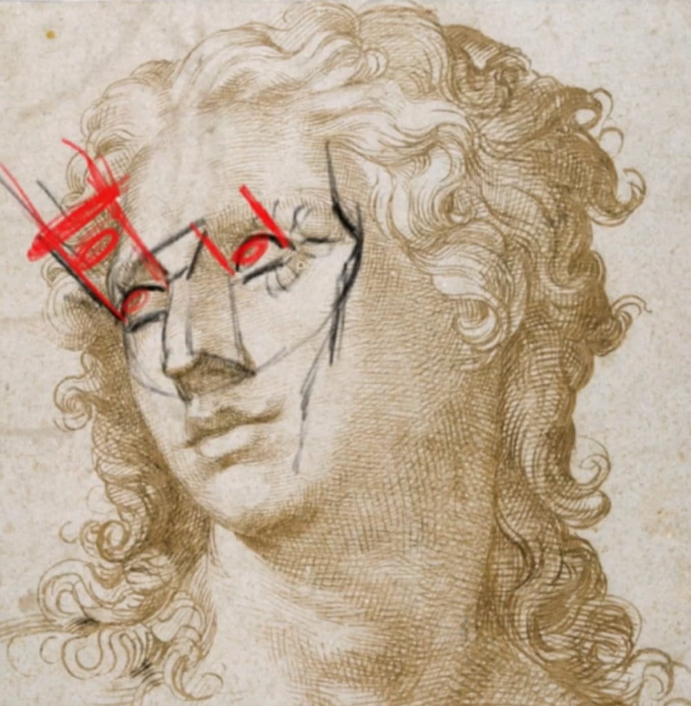 Bronzino master drawing showing eye socket planes, perspective, and axis alignment