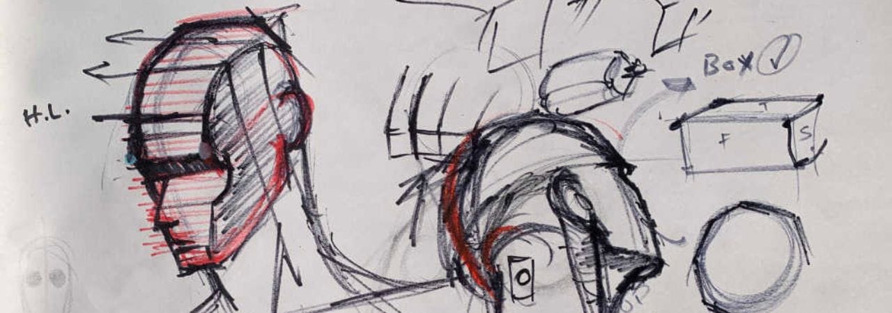 Use box construction for head drawing - demo image to introduce concept to viewers