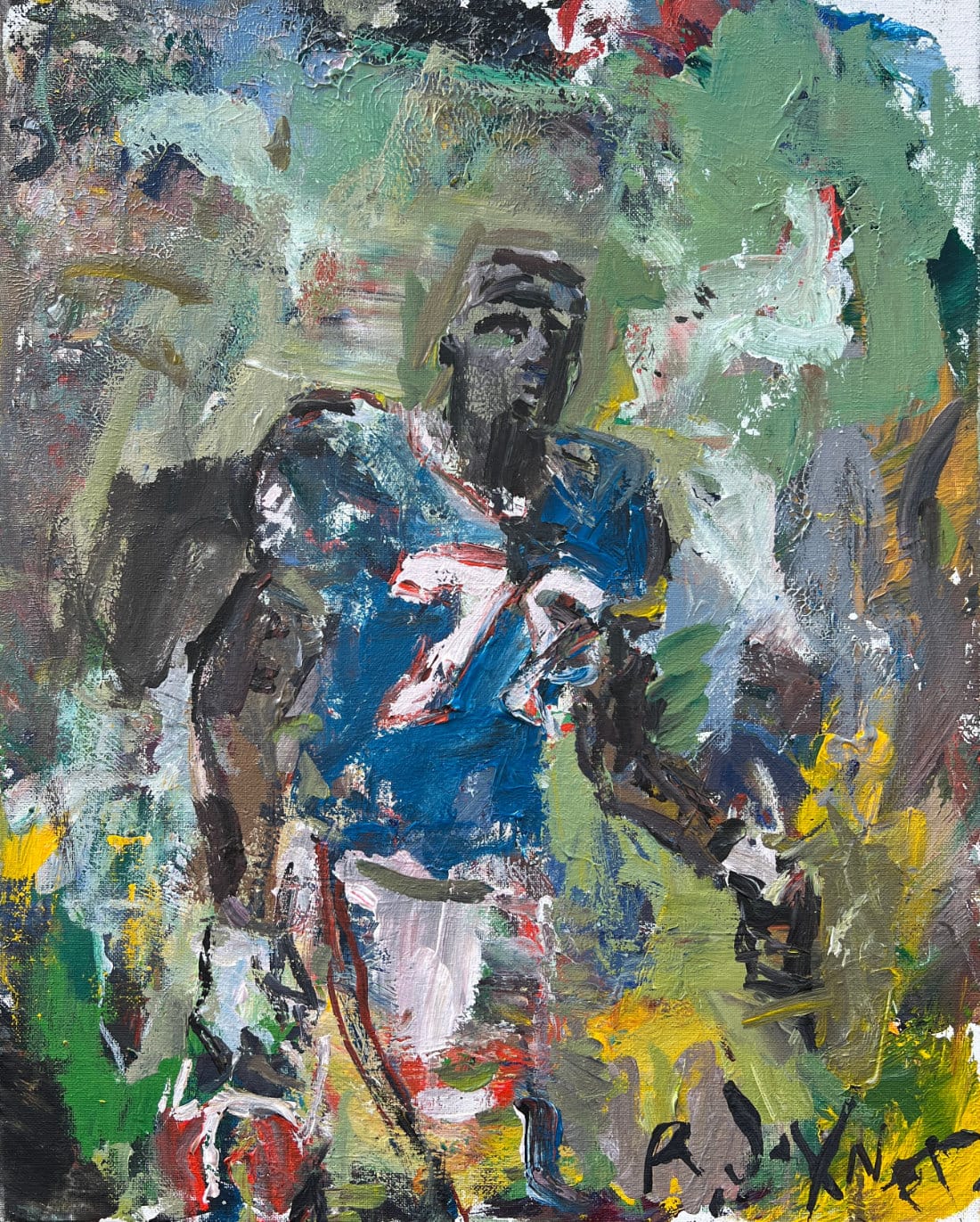 Bruce Smith Buffalo Bills portrait without helmet original painting, acrylic artwork by Robert Joyner