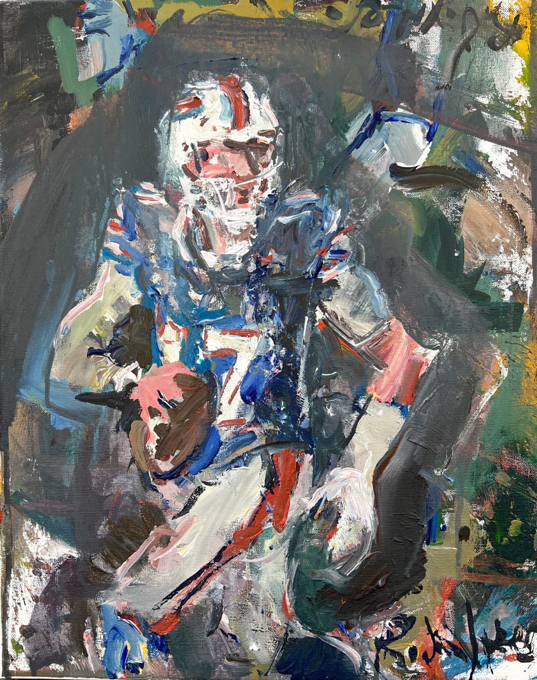 Josh Allen Buffalo Bills quarterback ready to pass original painting, acrylic sports art by Robert Joyner