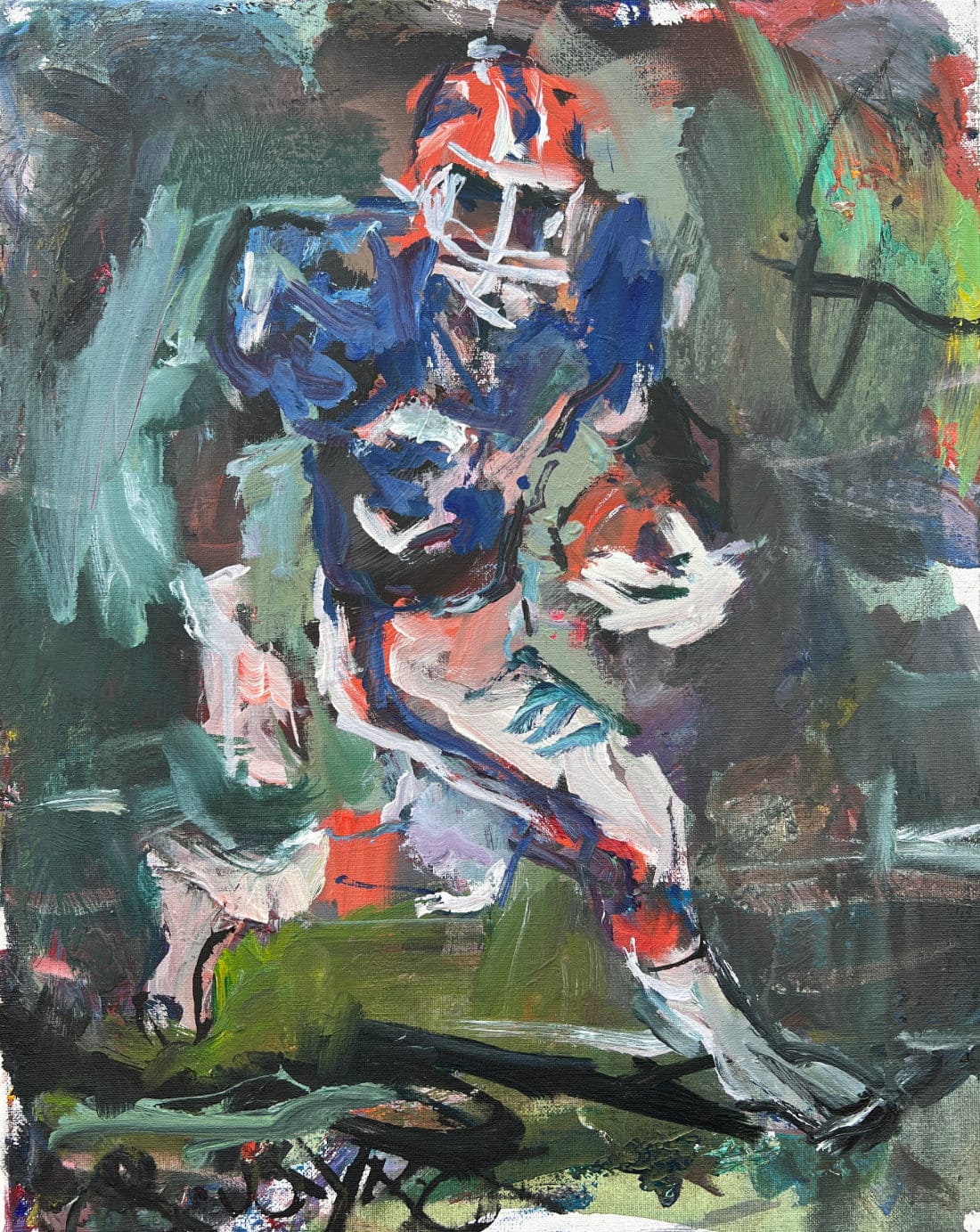 Thurman Thomas Buffalo Bills running back game action original painting, acrylic artwork by Robert Joyner