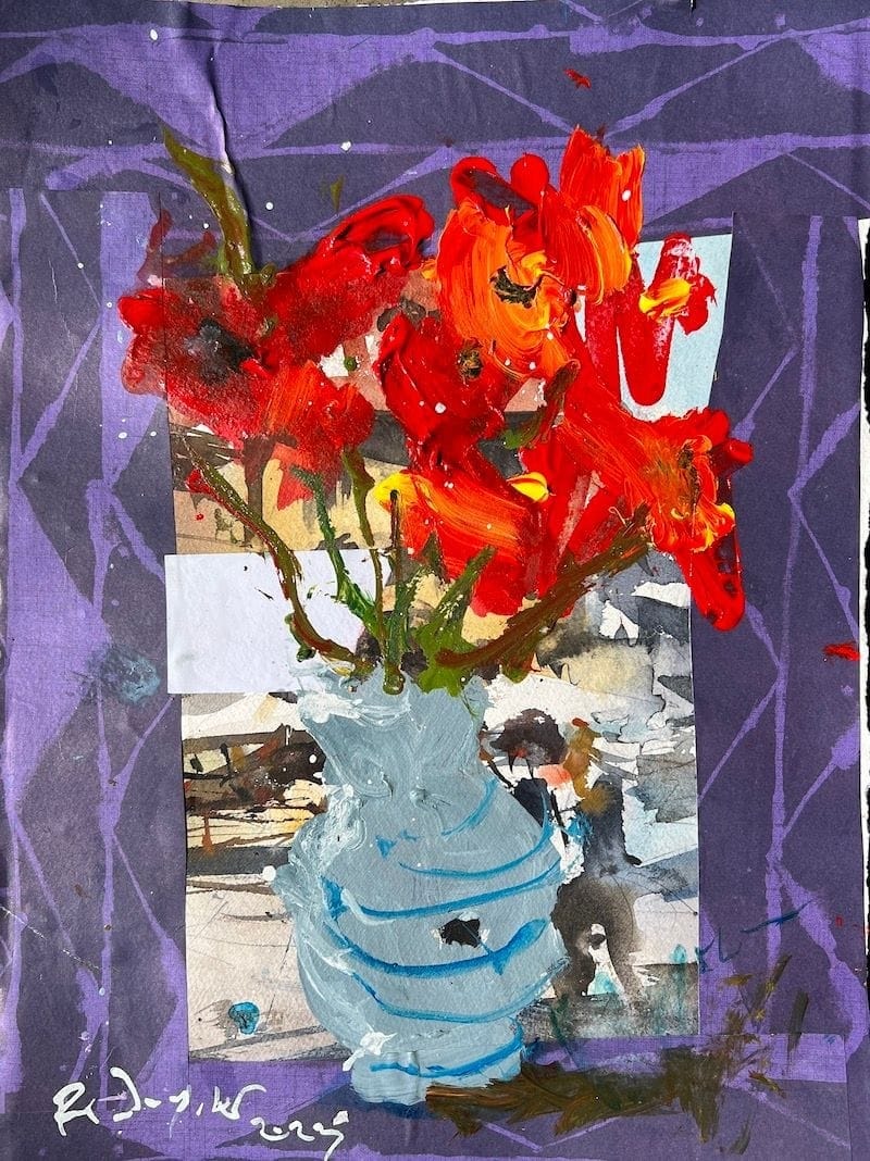Painterly Mixed Media Flowers with Collage Borders