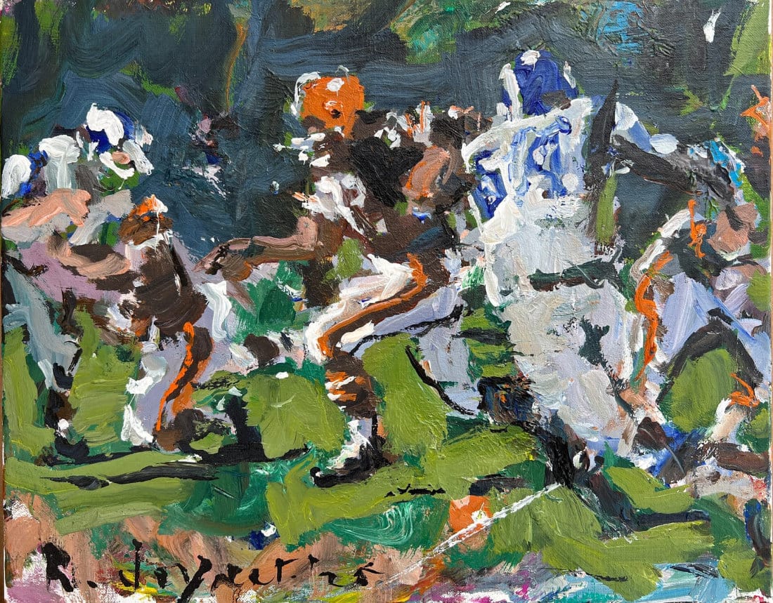 Original loose, expressive Cleveland Browns art, acrylic on canvas depicting legend Jim Brown.