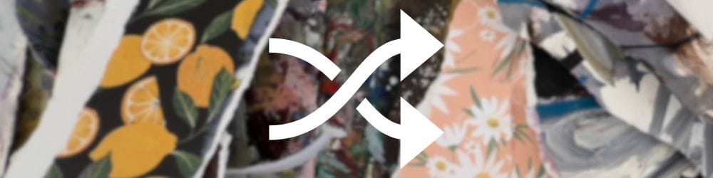 Mixed media landscape painting with collage borders and bold acrylic patterns