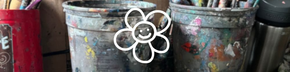 Mixed media flower painting with colorful collage border on Bristol paper.