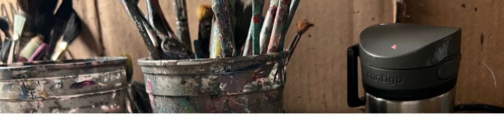 Loose Collage Coffee Cups Painting with Mixed Media hero image