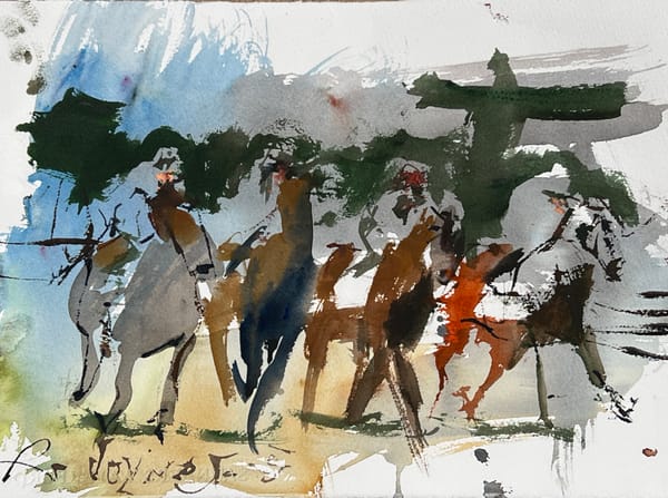 Abstract horse racing painting - acrylic on paper