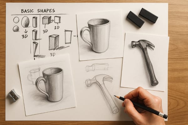 How to Draw: Complete Free Drawing Course for Beginners featuring graphite pencil sketches, shading exercises, and drawing tools.