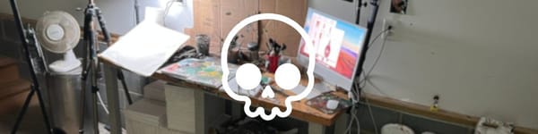 How to Draw a Skull Front View hero image with studio background image and skull symbol