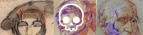 Learning from the Masters hero image with master's drawings background and skull symbol