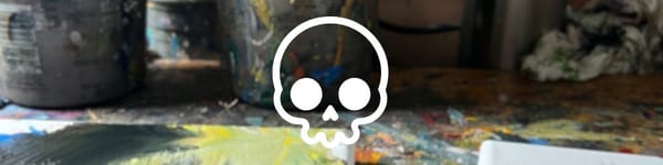 How to Draw a Skull Profile - hero image with studio art table pic and skull symbol