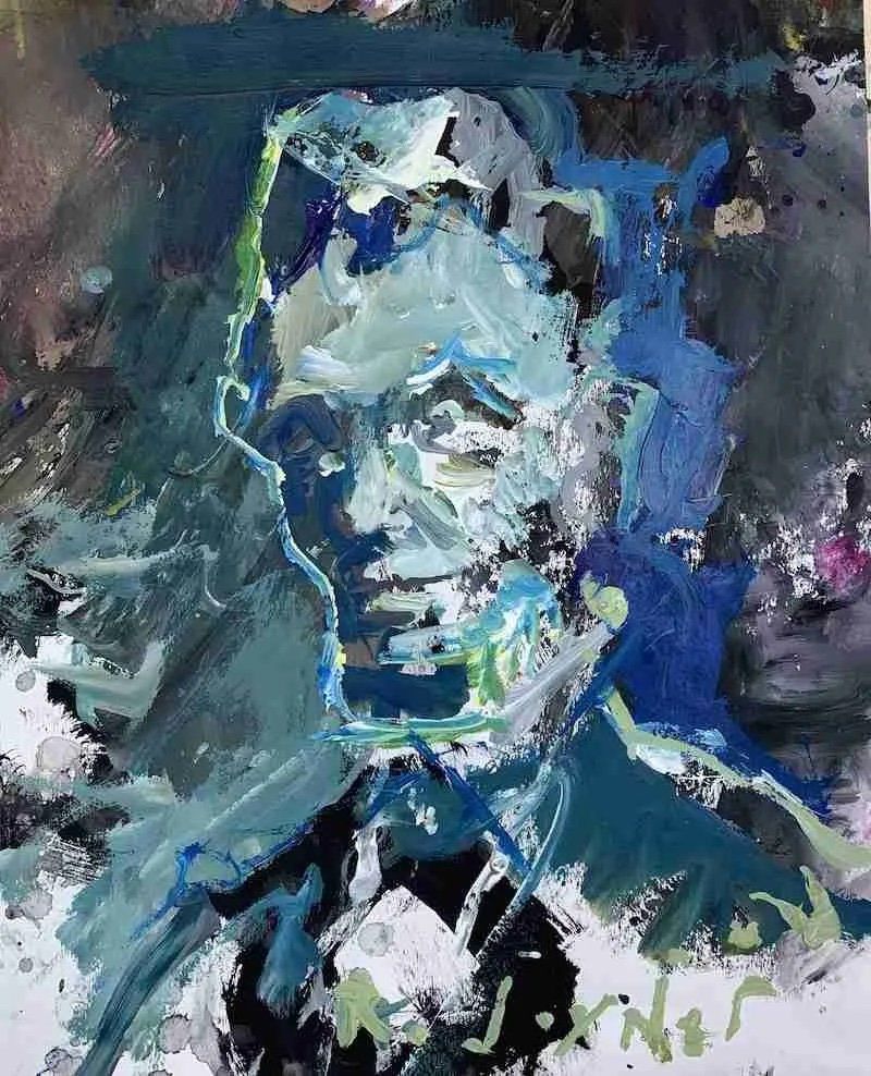 Mixed media abstract painting with President portrait