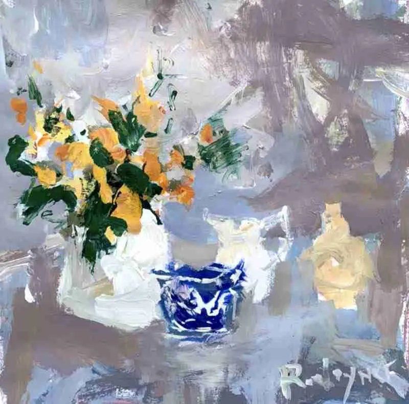 Abstract still life with flowers and vessel