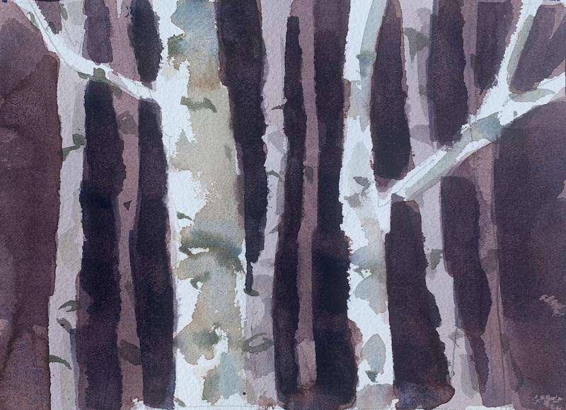 Negative Space Painting with Birch trees