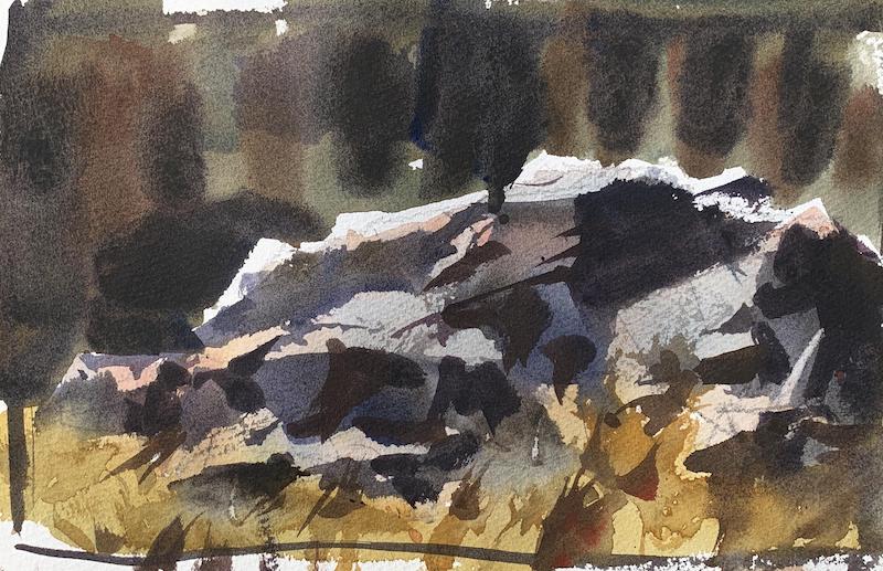 Easy rugged watercolor Landscape idea with Rocks