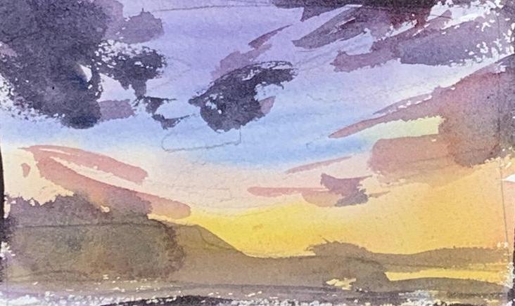 Simple sunset painted with watercolors