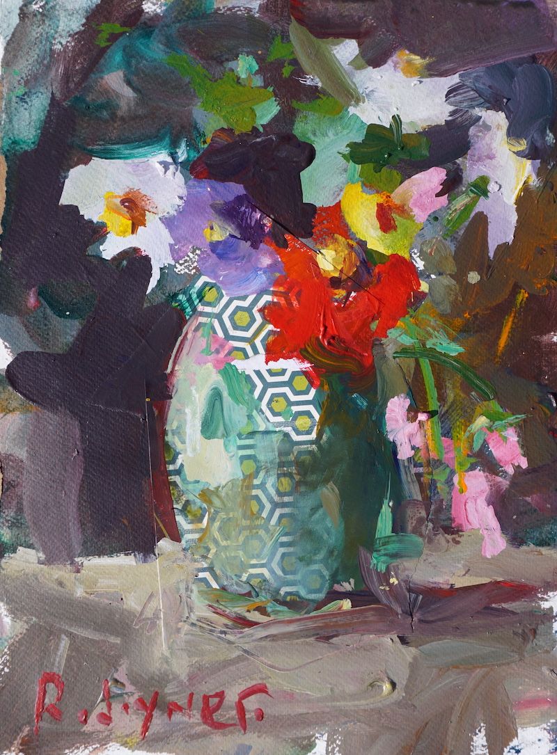 Colorful vase with flowers painting