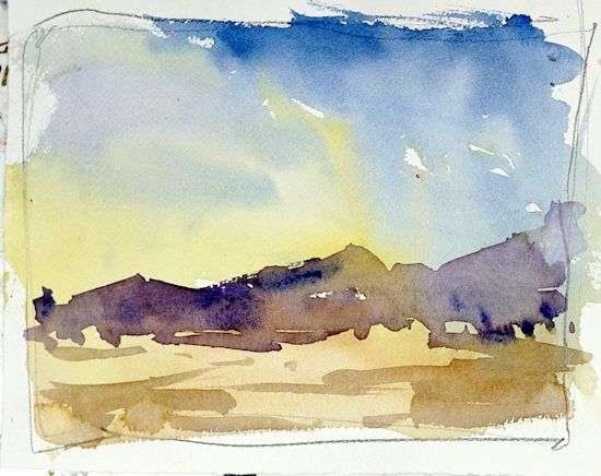 Simple mountain landscape watercolor idea