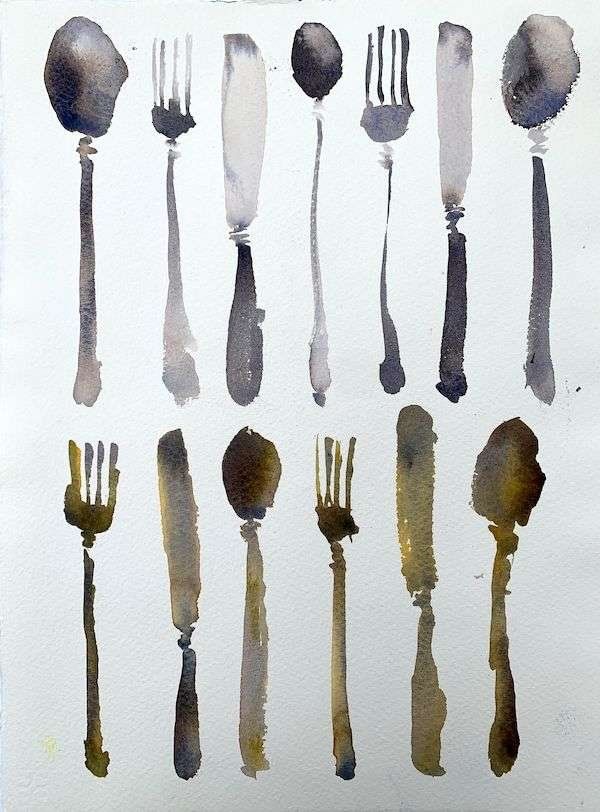 easy watercolor painting idea with silverware